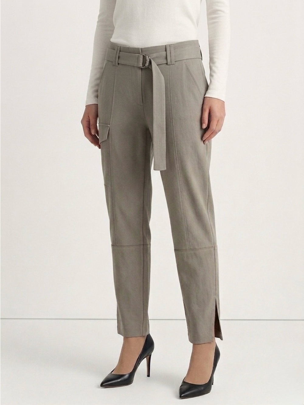 Judith + Charles Belted Cargo Trouser Pants Size 6 Grey Green